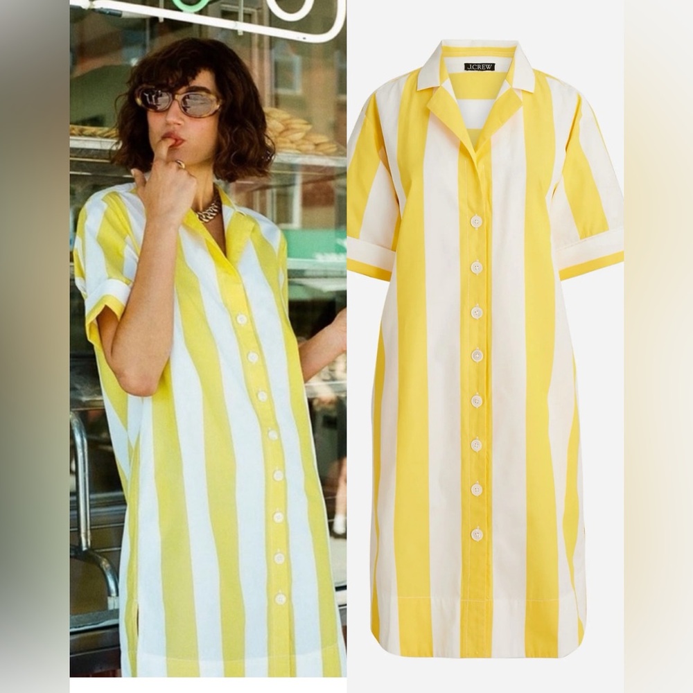J. Crew Yellow and White Striped Button-Front Shirt Dress